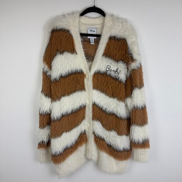 NWOT Disney X Forever 21 Bambi Womens Furry Brown/White Cardigan Sweater Medium - Picture 2 of 11